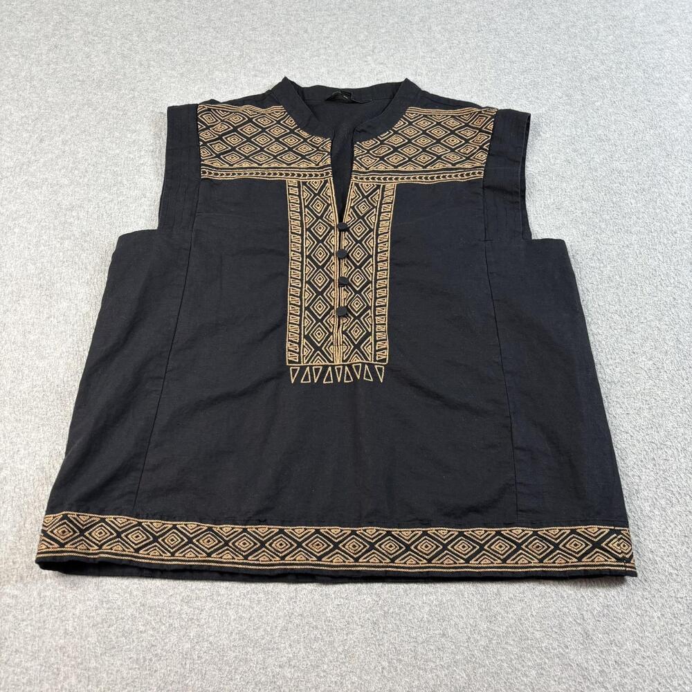 Banana Republic Shirt Women Medium Black Embroidered Tank Geometric Boho India